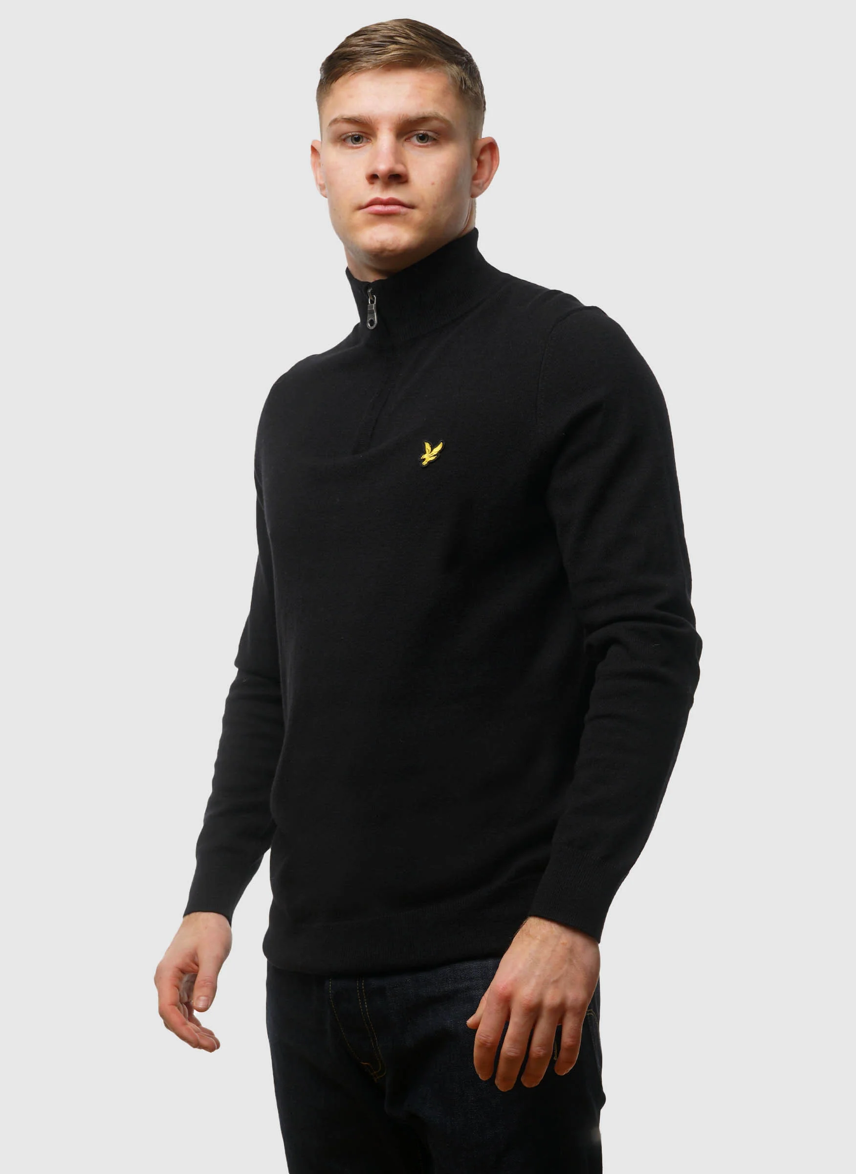 1/4 Zip Cotton Merino Jumper  - Jet Black - Image 2