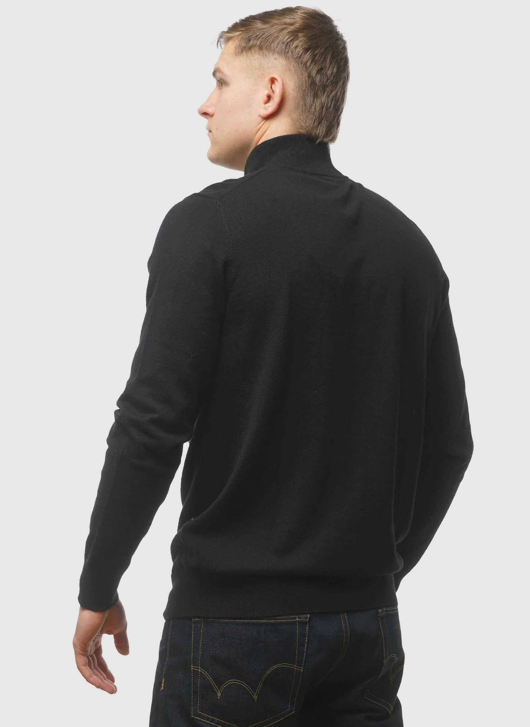 1/4 Zip Cotton Merino Jumper  - Jet Black - Image 3