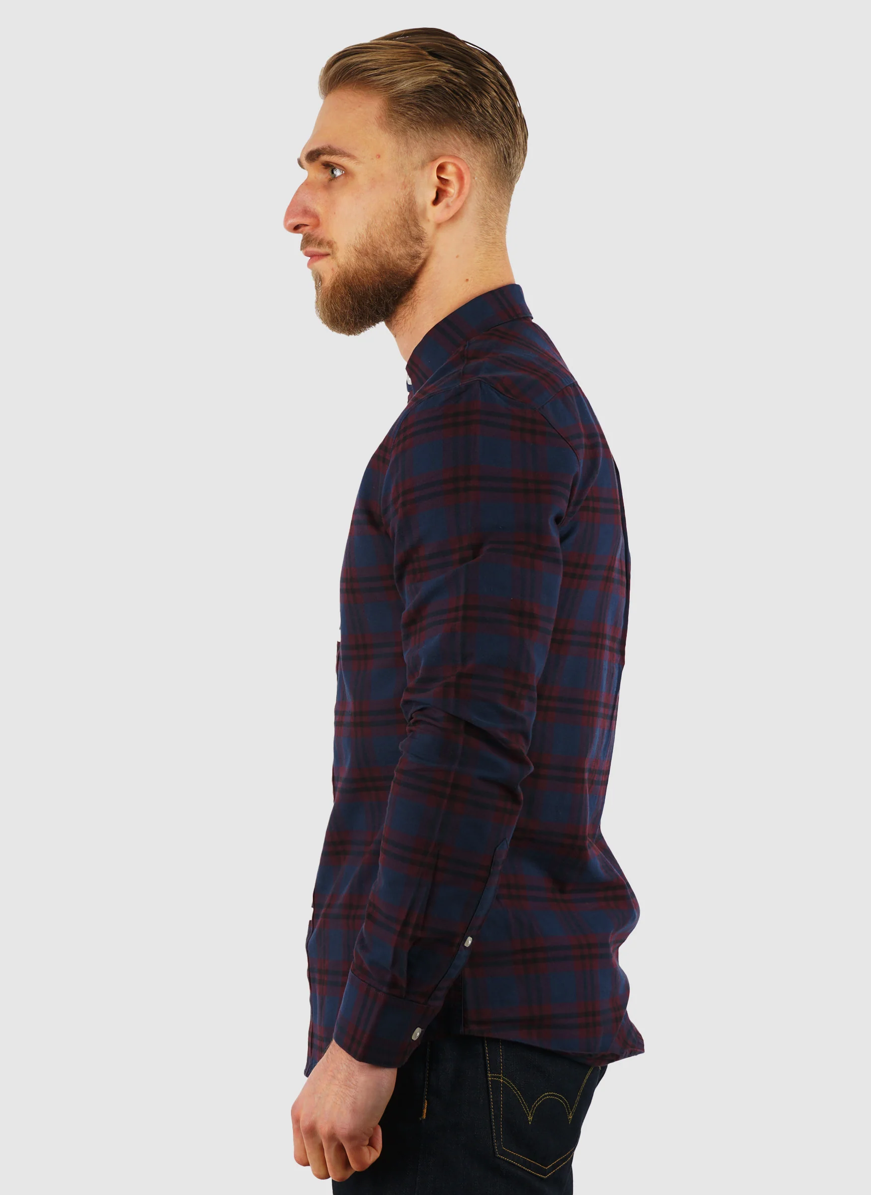 Brewer Check Slim Fit Hemd - Bordeaux - Image 3
