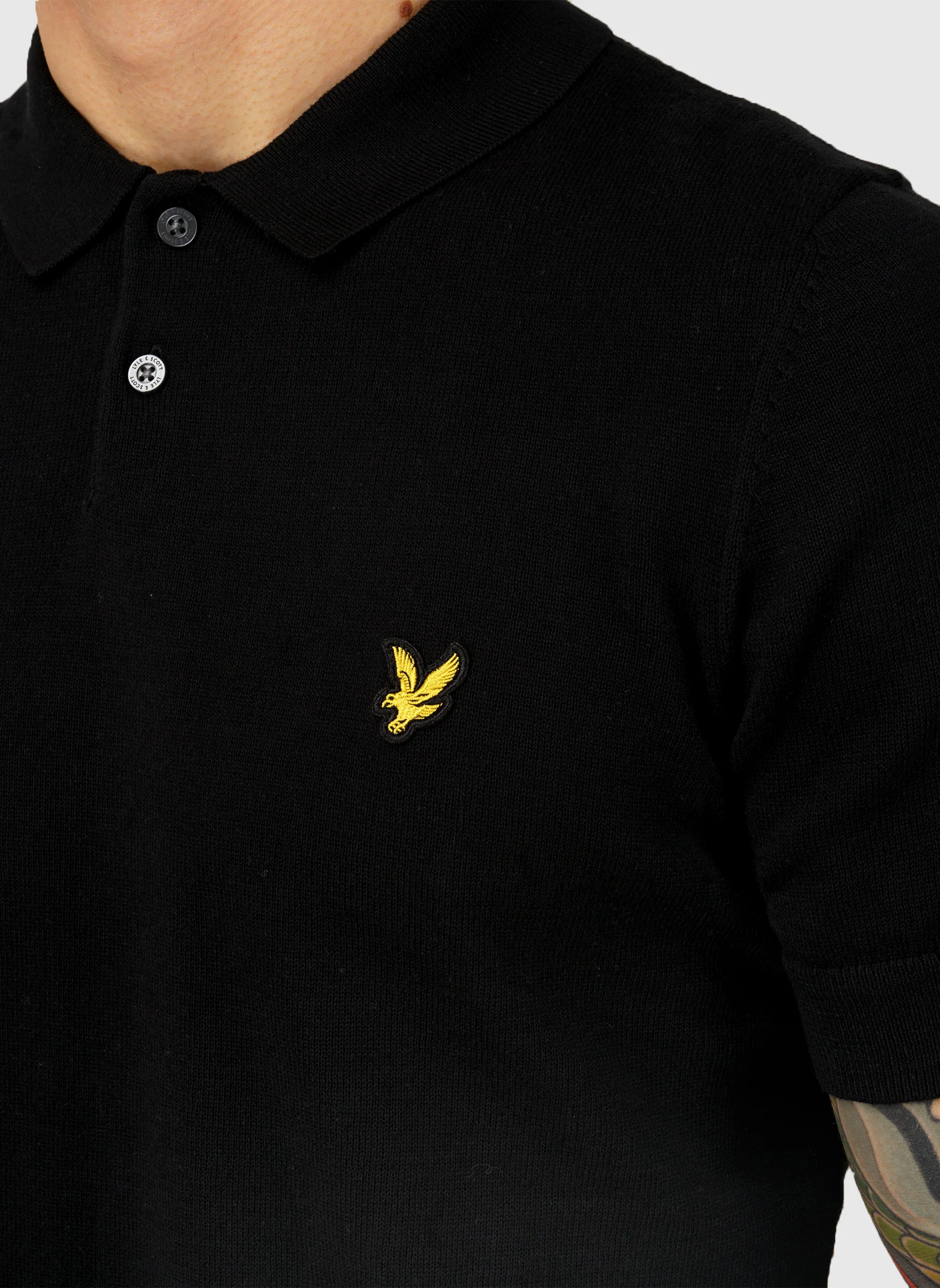 Cotton Short Sleeve Knitted Poloshirt - Jet Black - Image 3