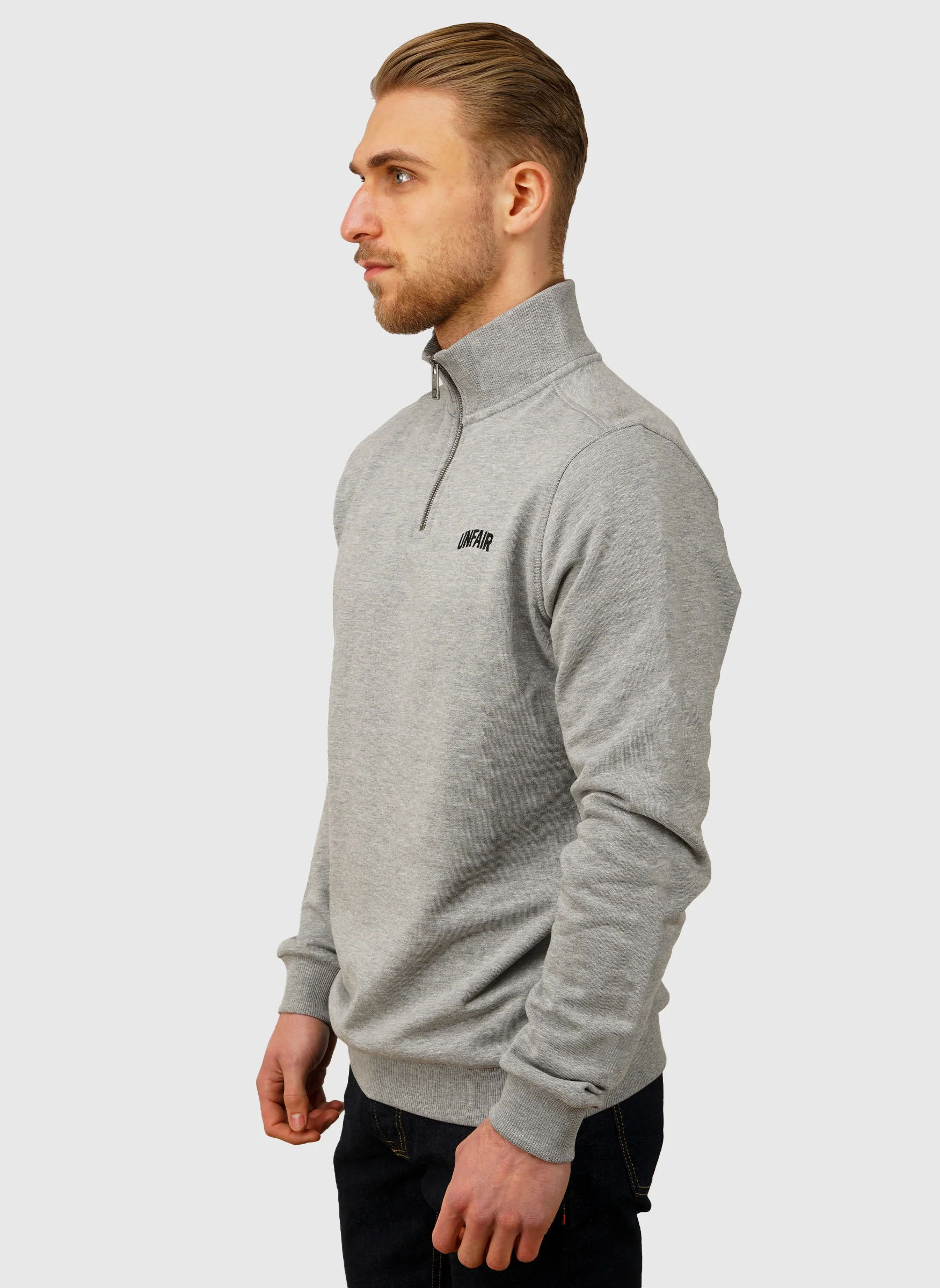 Curved Halfzip Sweatshirt - Grey Melange - Image 3