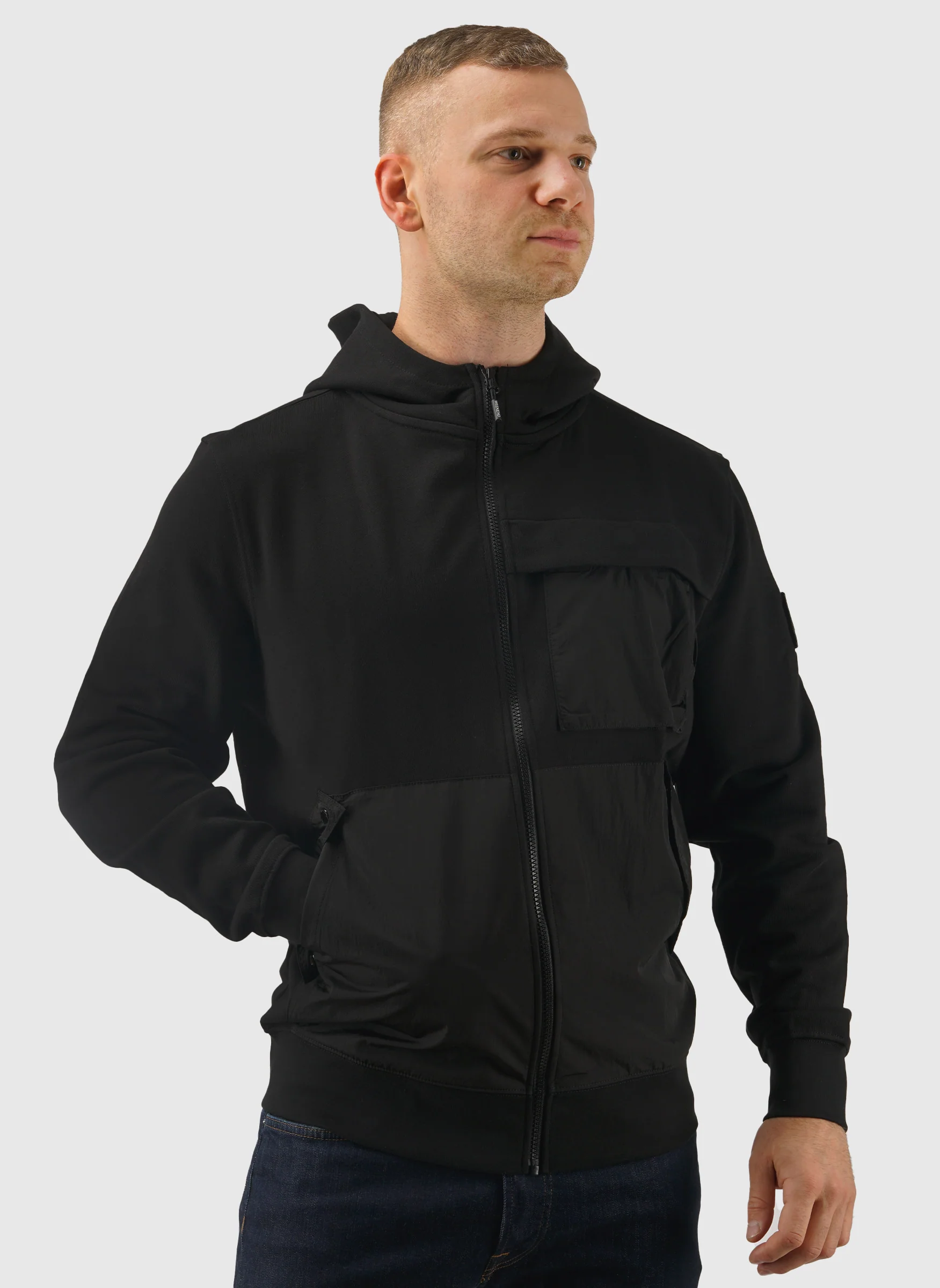 Daponte Zip Through Hoodie - Black - Image 3