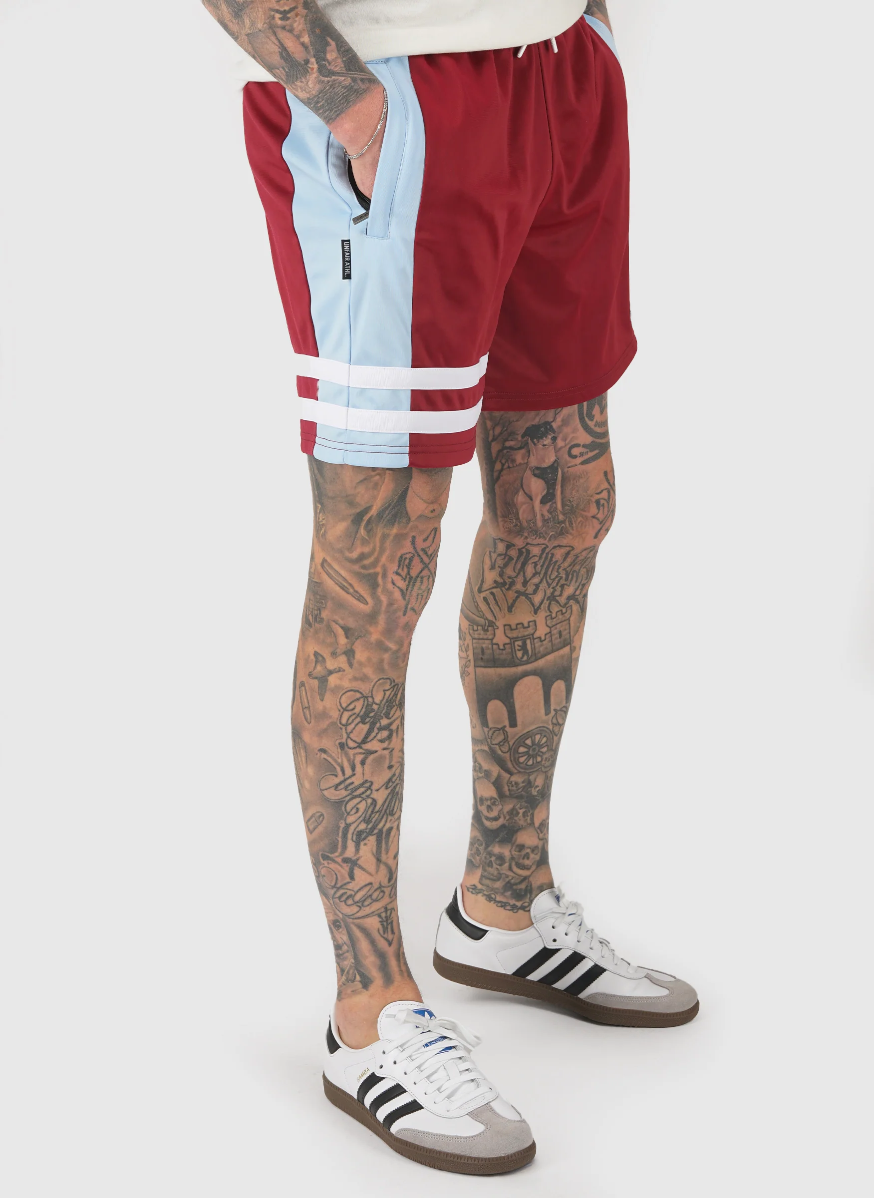 DMWU Athletic Shorts - Burgundy/Skyblue - Image 2