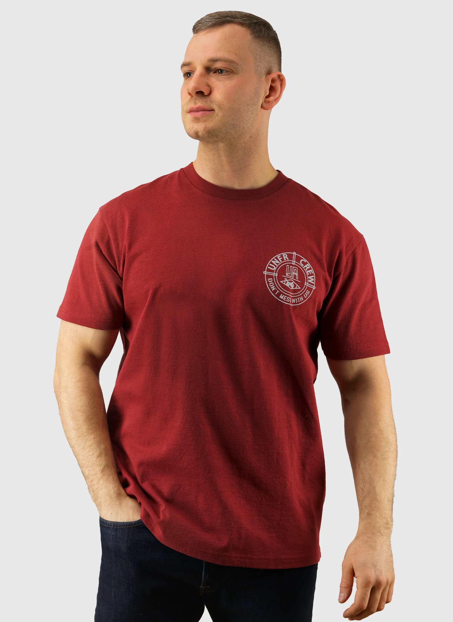 DMWU BP T-Shirt - Burgundy/Skyblue - Image 2