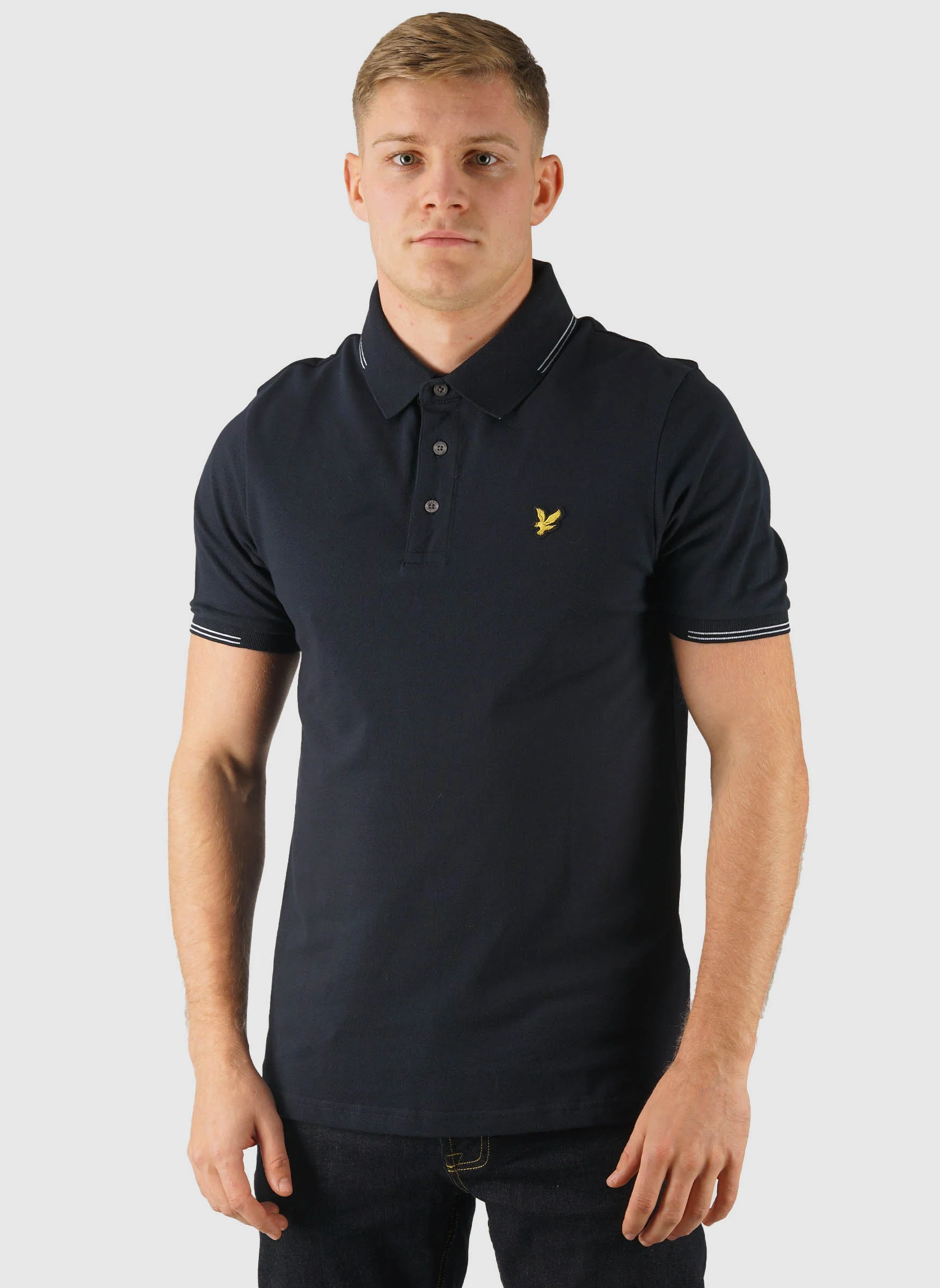 Fine Tipped Poloshirt - Dark Navy/ Chalk Blue - Image 2