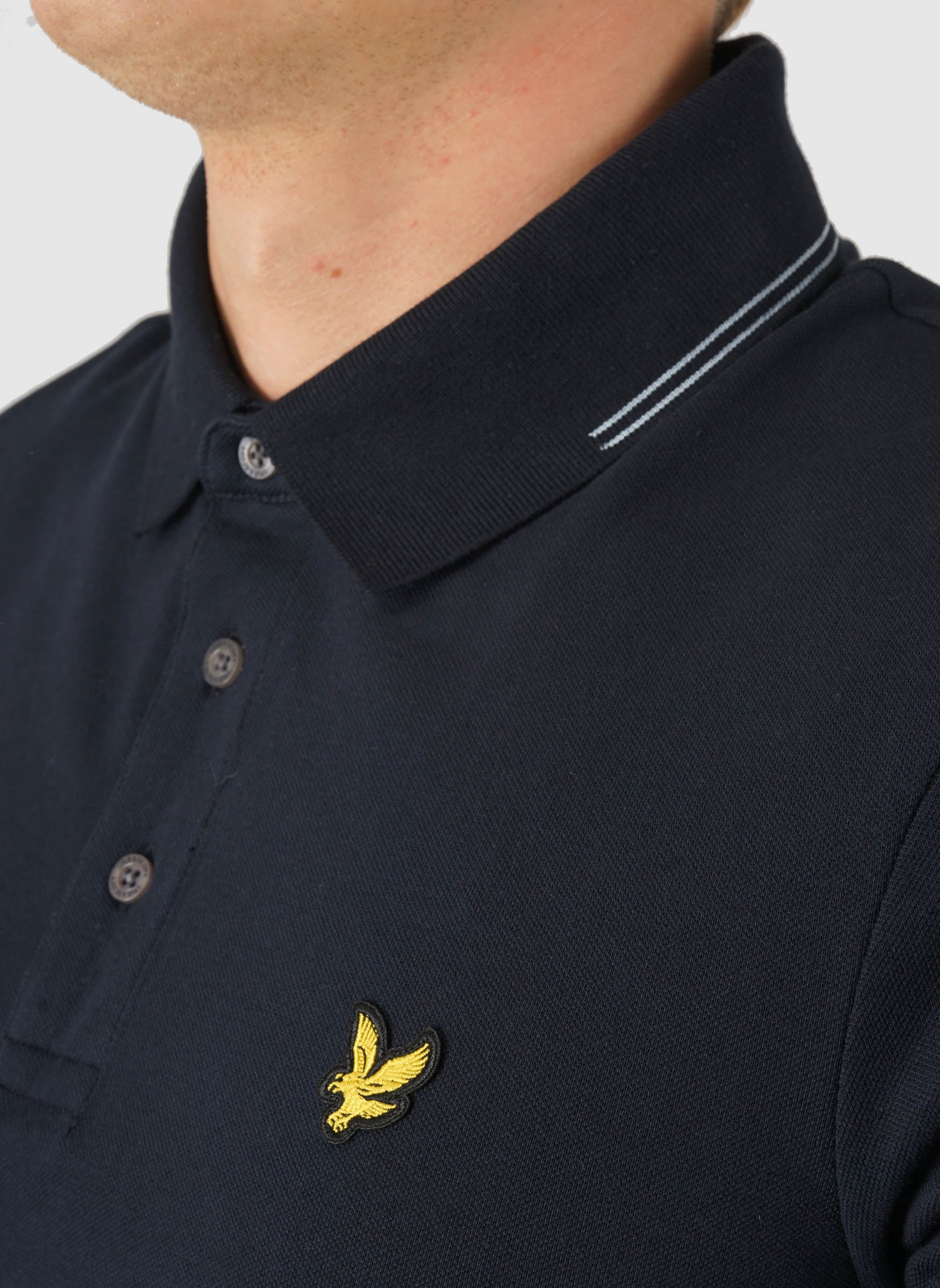 Fine Tipped Poloshirt - Dark Navy/ Chalk Blue - Image 3