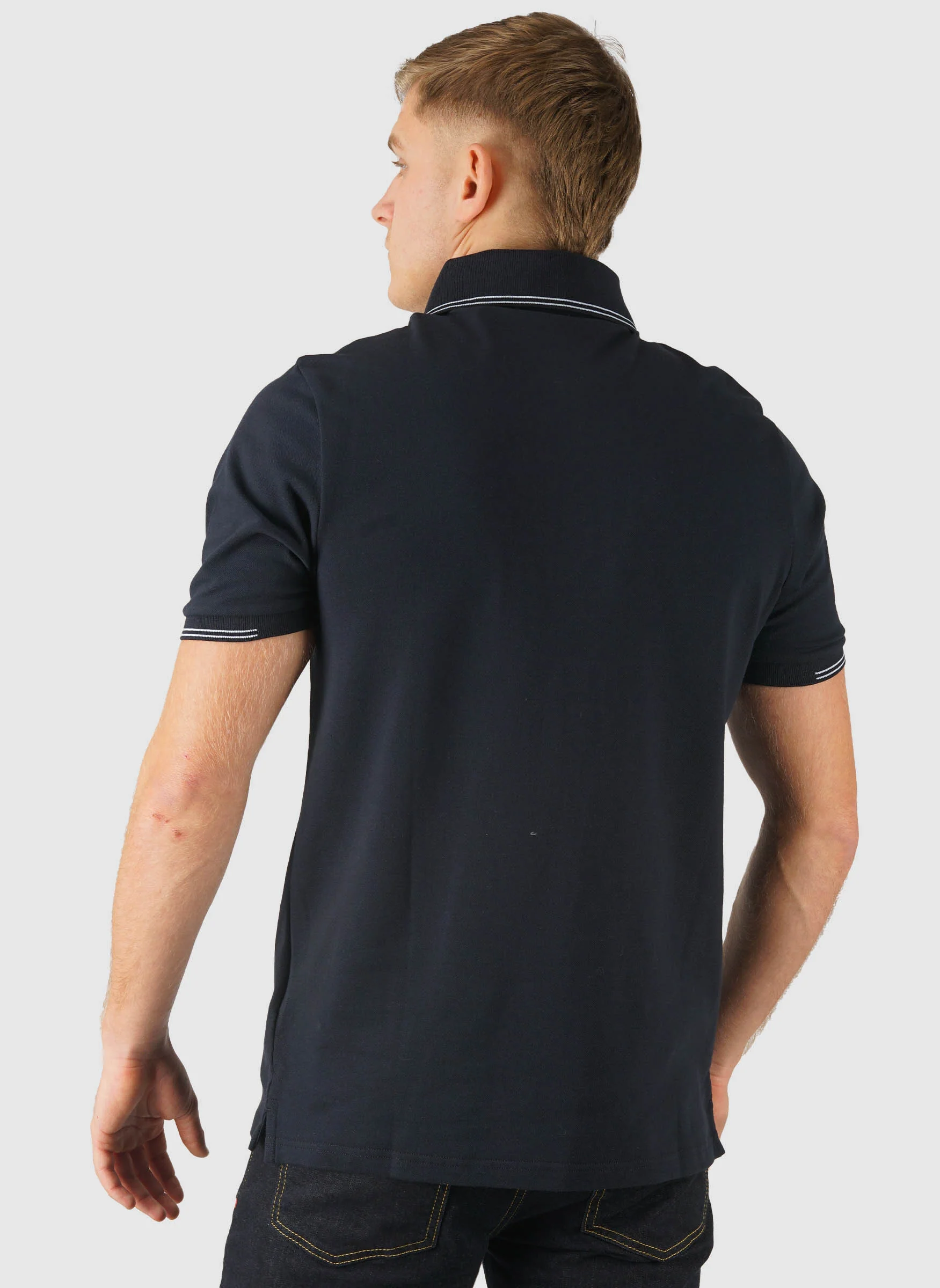 Fine Tipped Poloshirt - Dark Navy/ Chalk Blue - Image 4