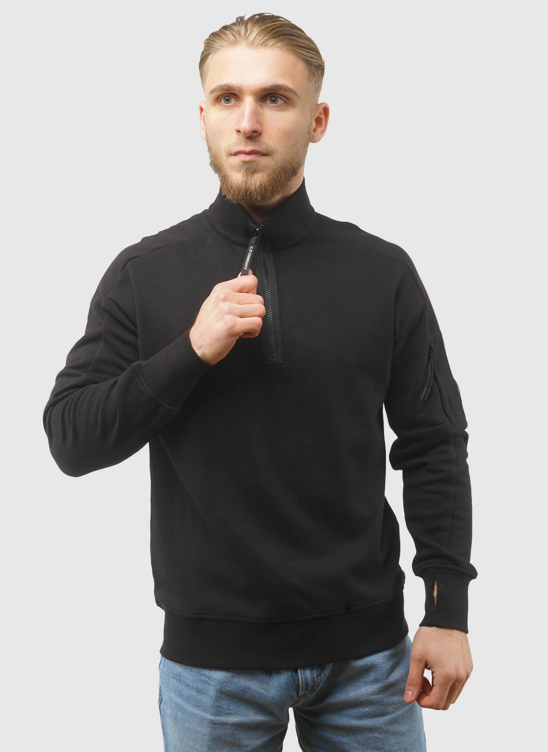 Half-Zip Fleece Lens Sweatshirt - Black - Image 2