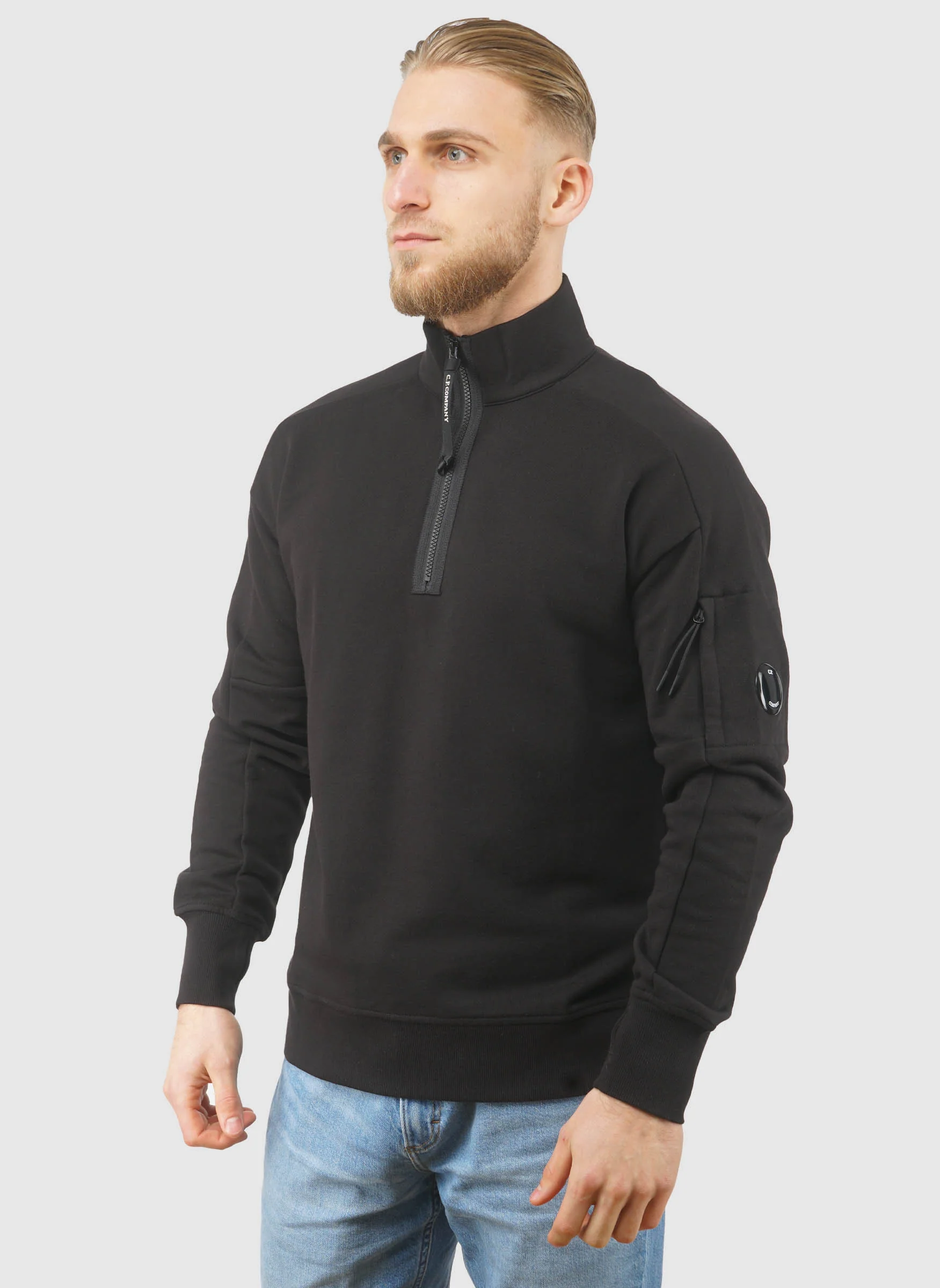 Half-Zip Fleece Lens Sweatshirt - Black - Image 3