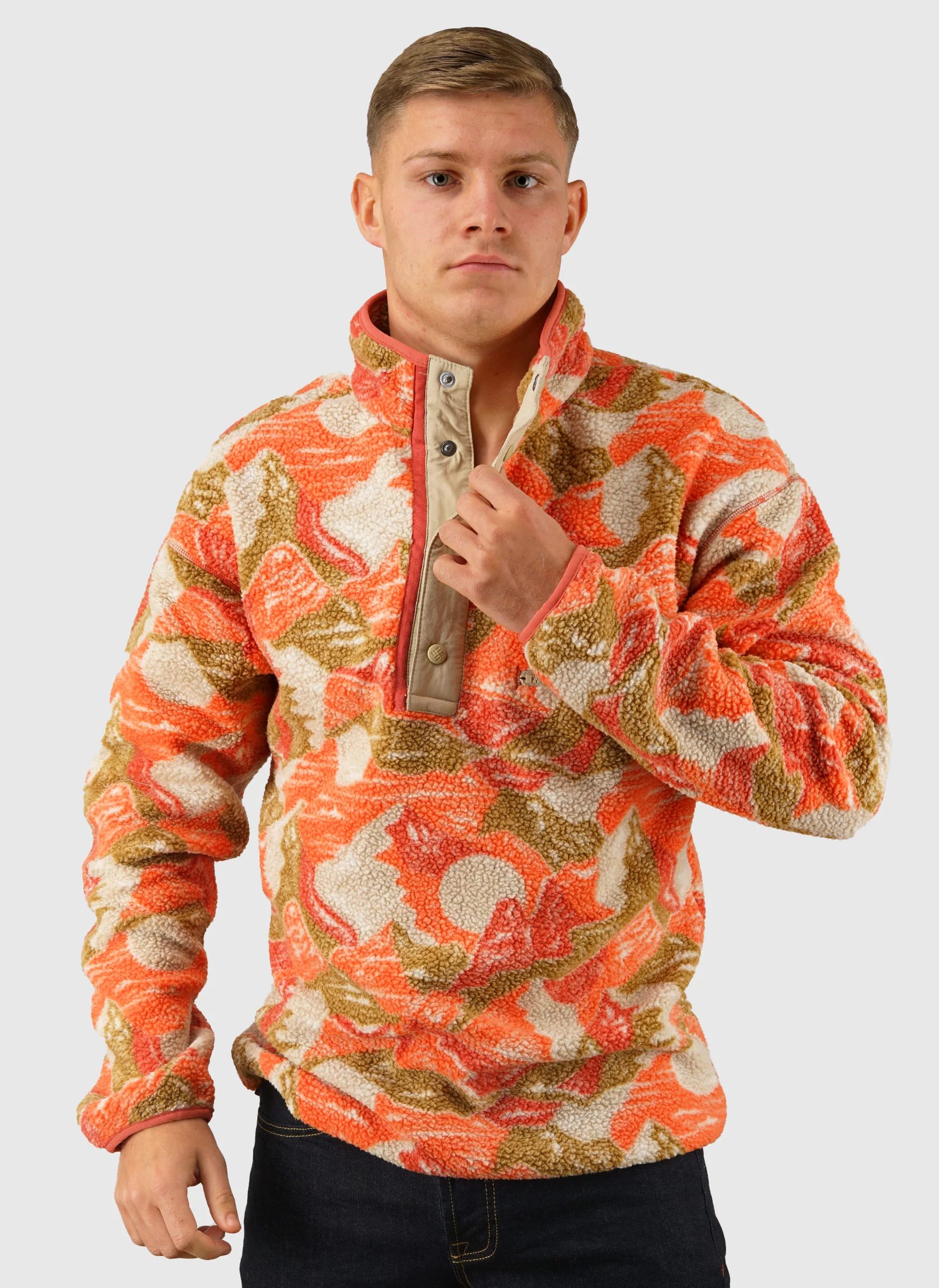Helvetia II Printed Half Snap Fleece - Washed Red Sun - Image 2