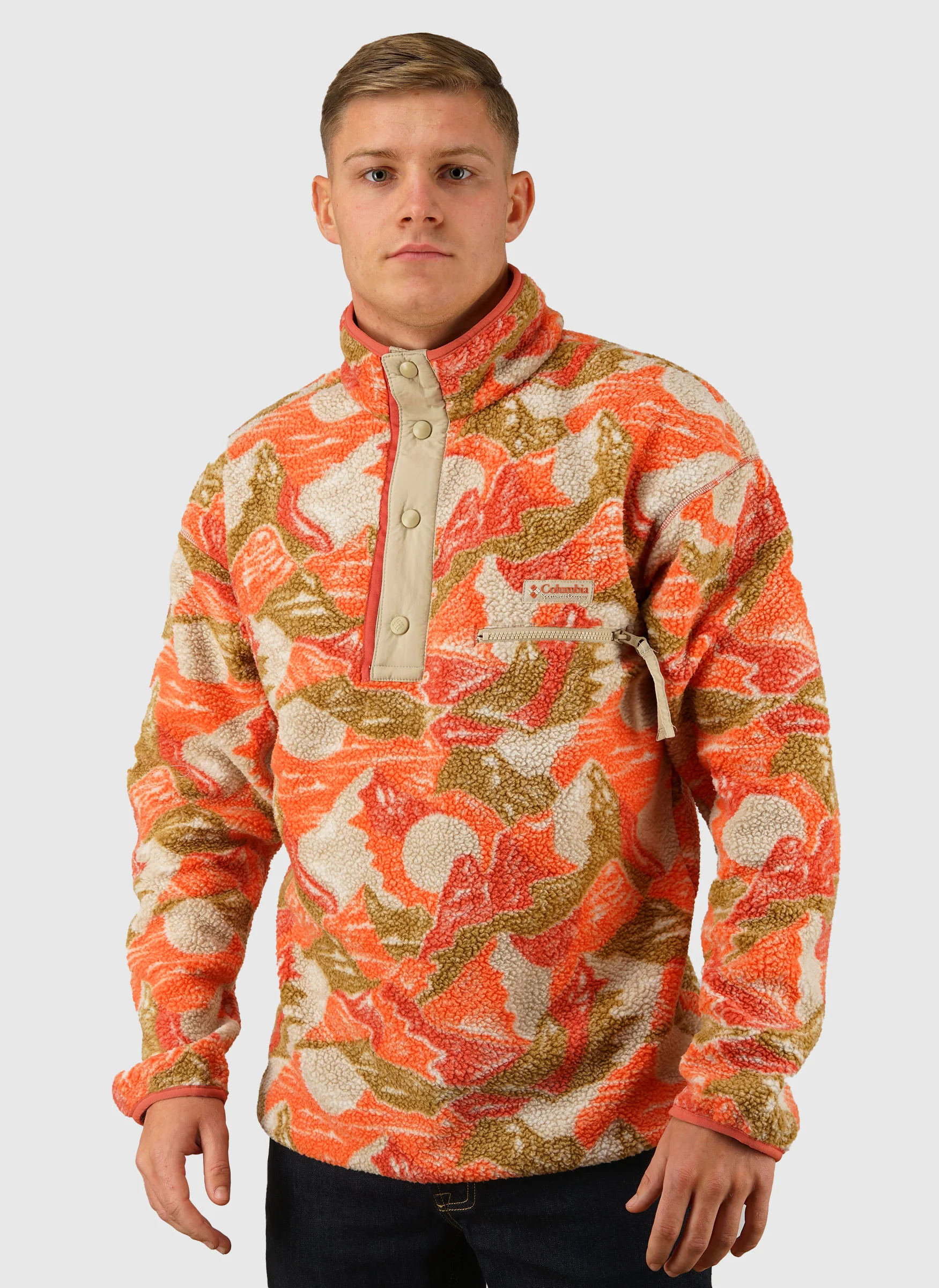 Helvetia II Printed Half Snap Fleece - Washed Red Sun - Image 3