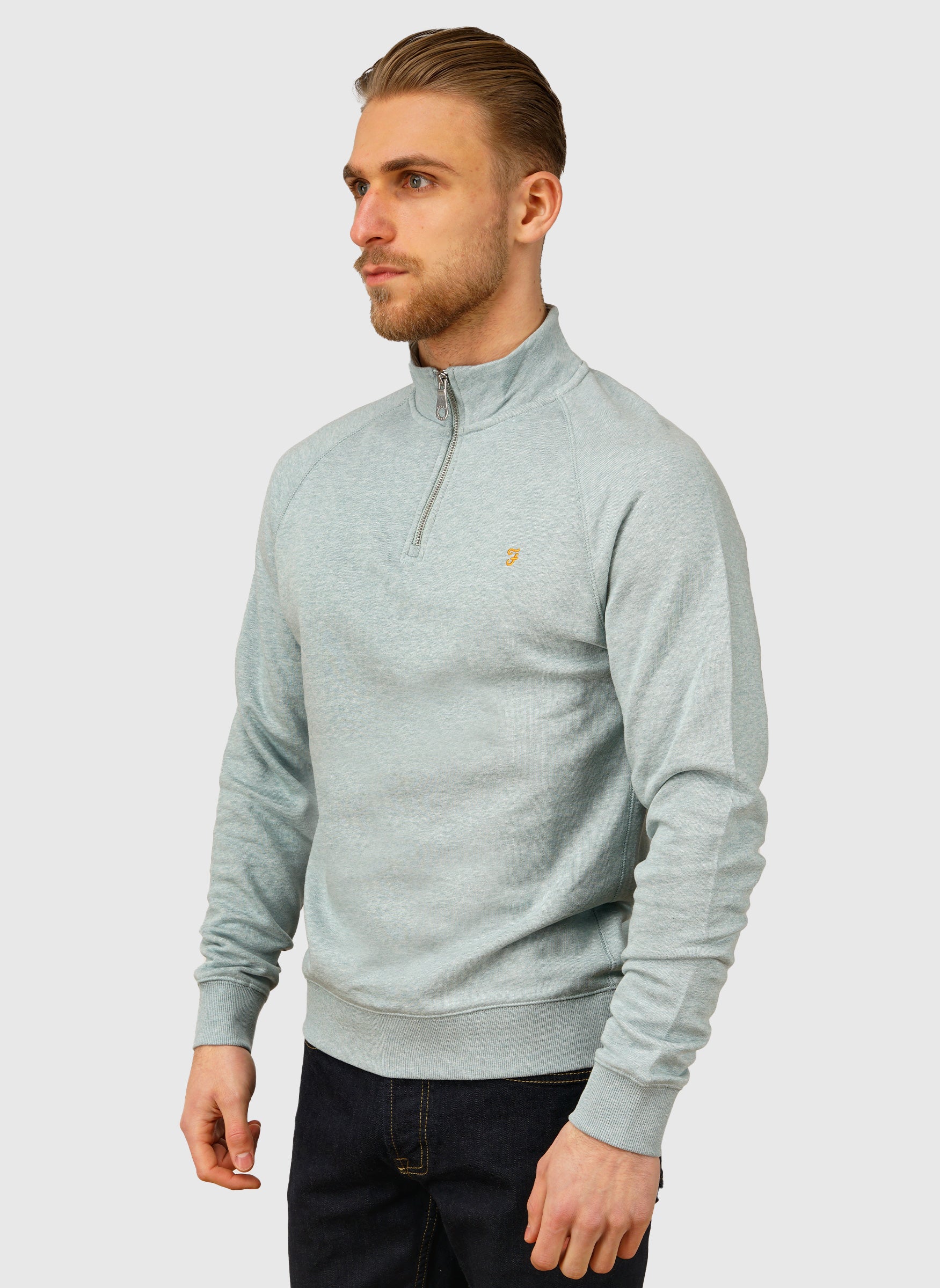 Jim 1/4 Zip Sweatshirt - Green Mist Marl - Image 2