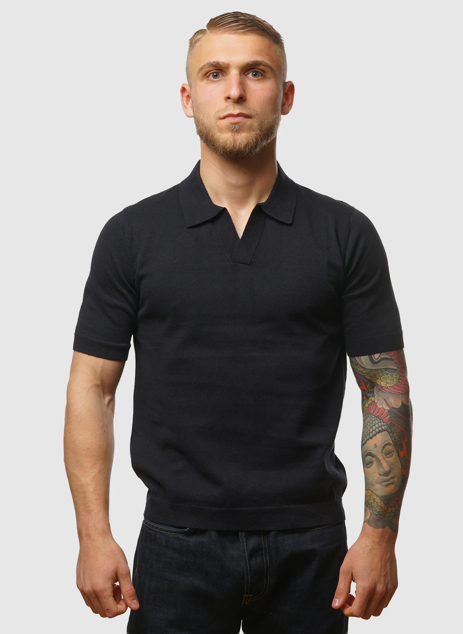 Leif Cotton Linen Polo - Dark Navy - Image 3