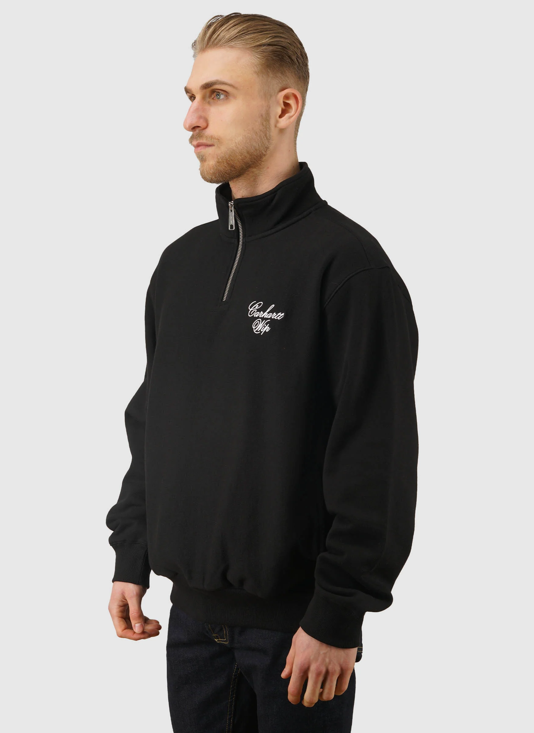 Longhand Half Zip Sweatshirt - Black/White - Image 3