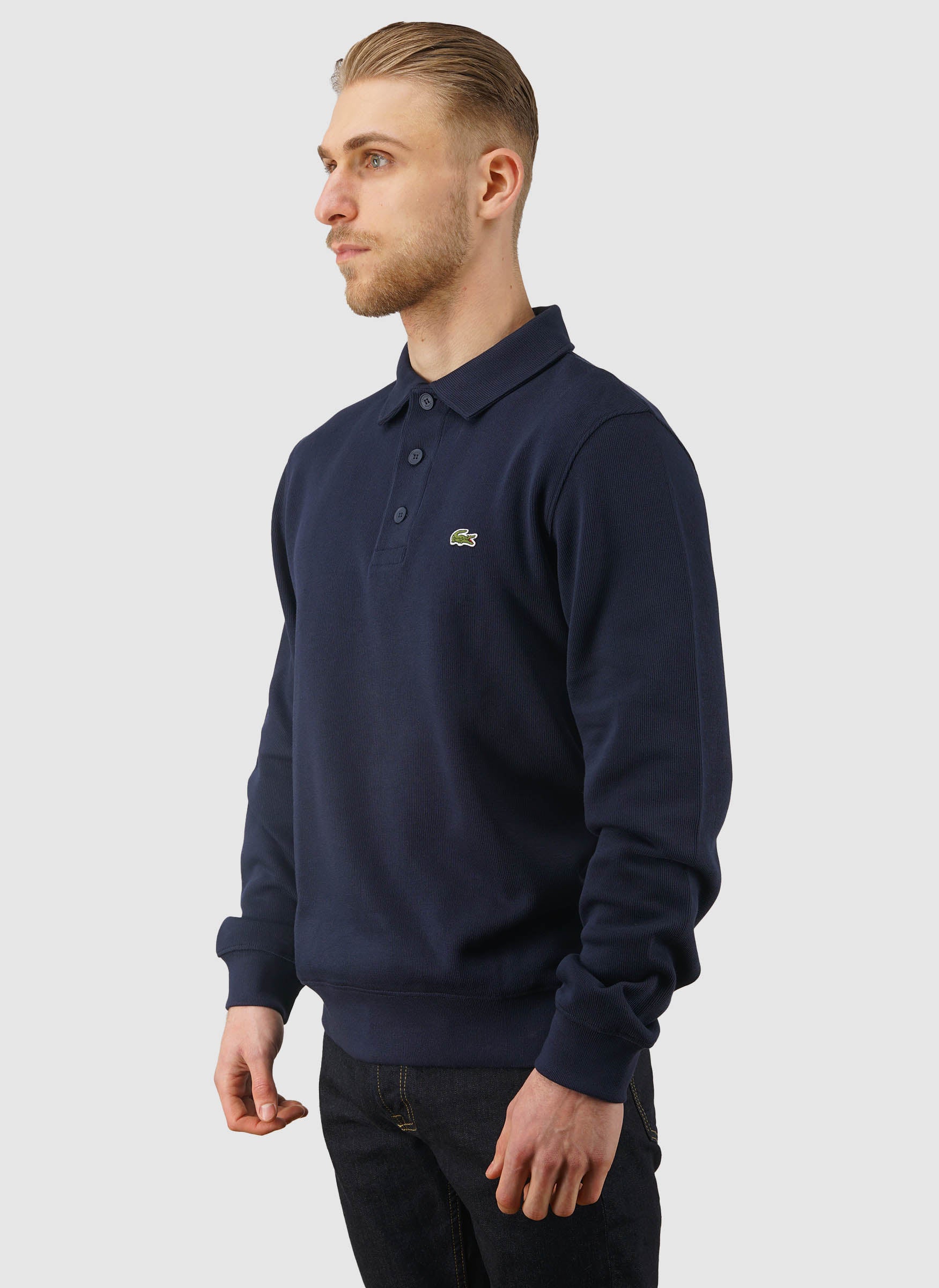 Ribbed Cotton Polo - Navy Blue - Image 3