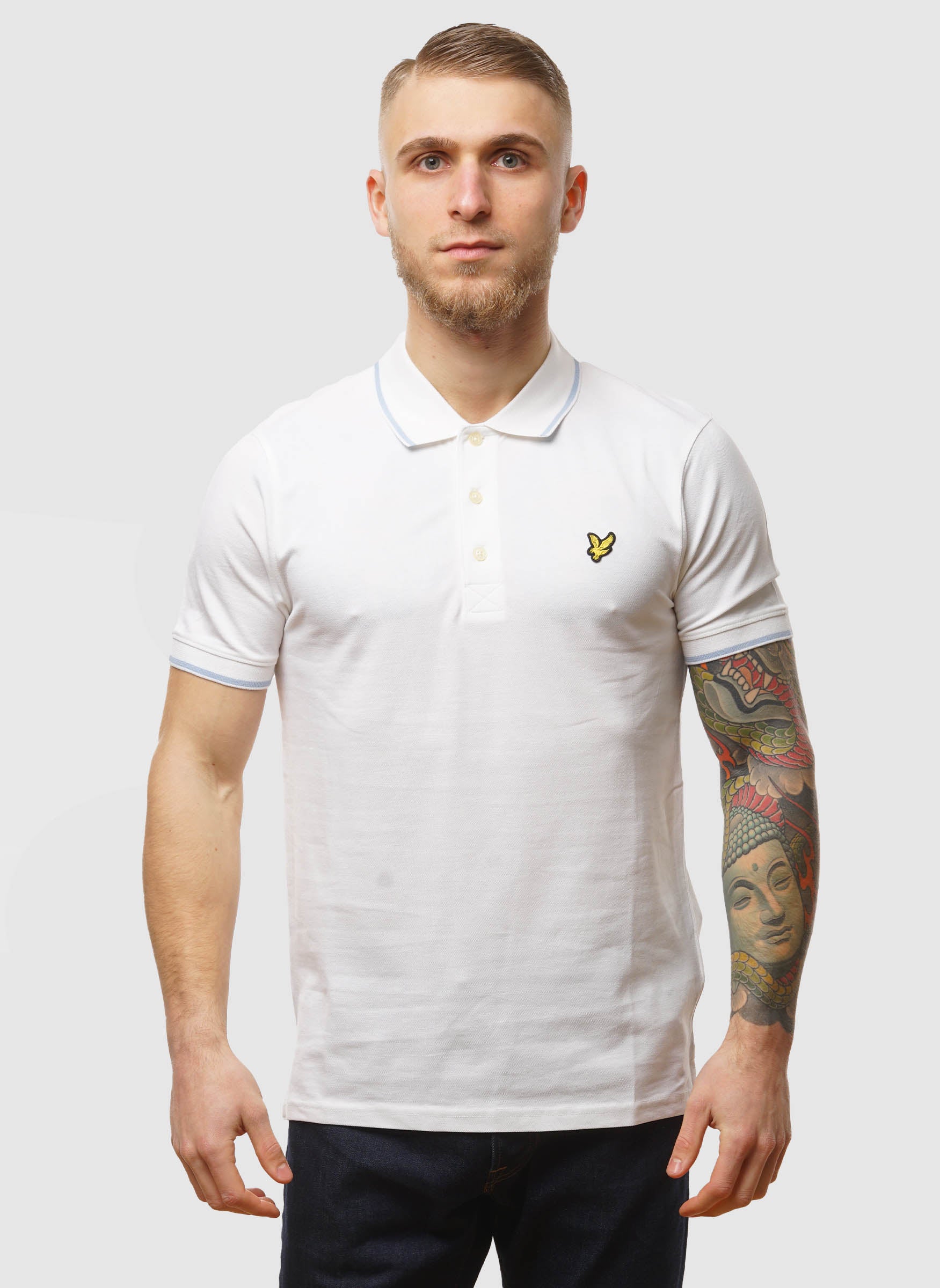 Tipped Poloshirt - White/Light Blue