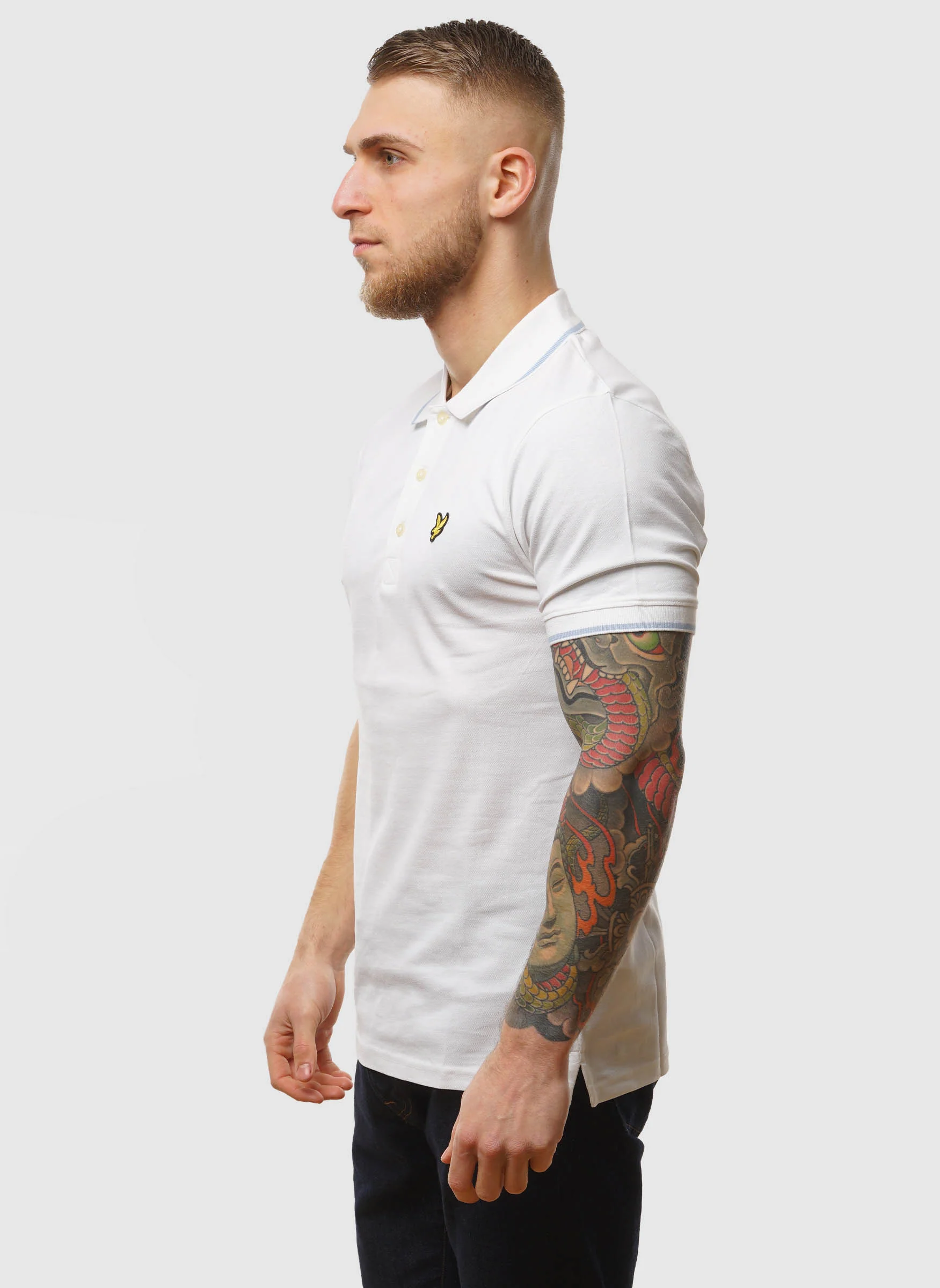 Tipped Poloshirt - White/Light Blue - Image 2
