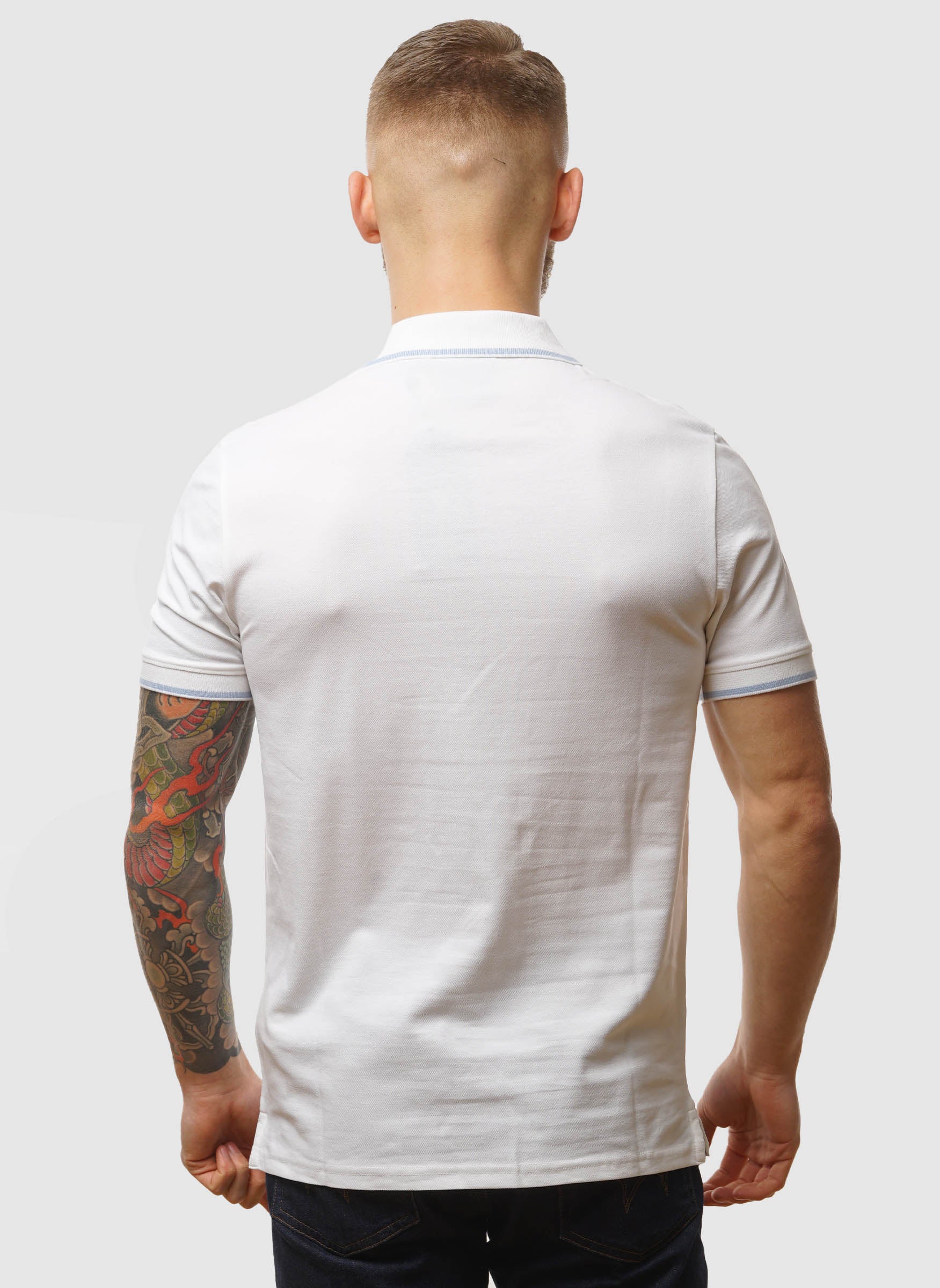 Tipped Poloshirt - White/Light Blue - Image 3
